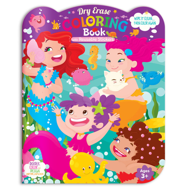 The Piggy Story Dry Erase Coloring Book with Reusable Stickers - Mermaids